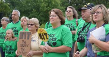 Supporters of the Rock Island Trail rallied at the state Capitol in Jefferson, M